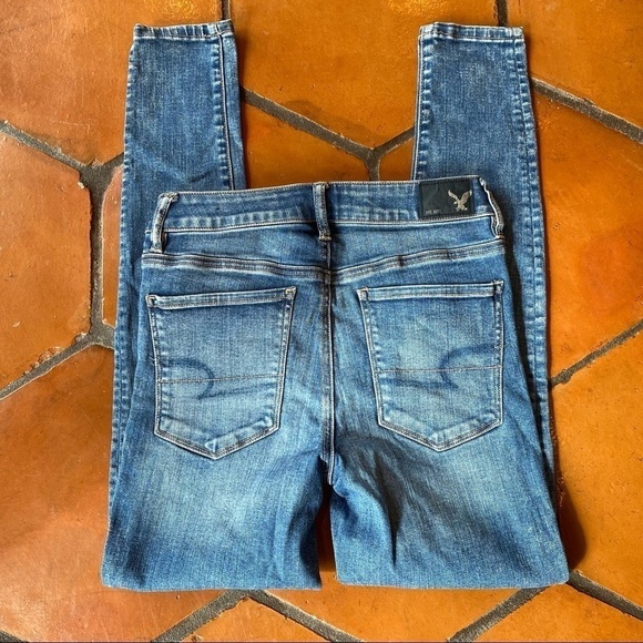 American Eagle Jeans Hi Rise Jegging Women's Size 4 Reg Distressed Super Stretch - Picture 5 of 8